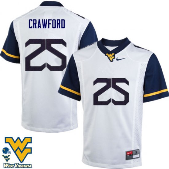 Men's West Virginia Mountaineers NCAA #25 Justin Crawford White Authentic Nike Stitched College Football Jersey UH15K72UX